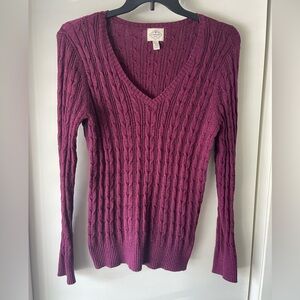 St. John's Bay V-Neck Cable Knit Sweater - Burgundy
